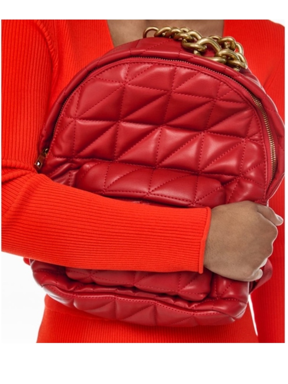 Zara Red Quilted Bag with Gold Chain